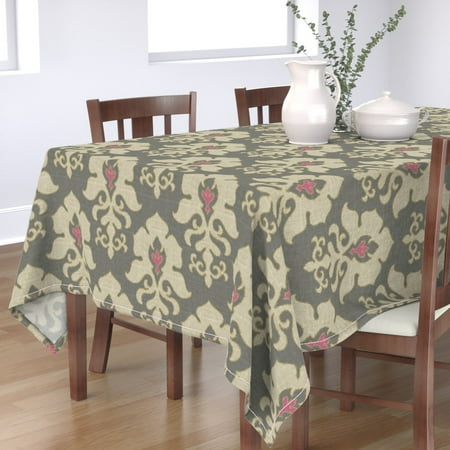 

Cotton Sateen Tablecloth 70 x 144 - Ikat Frame Look Damask Neutral Gray Magenta Classic Decor Texture Print Custom Table Linens by Spoonflower