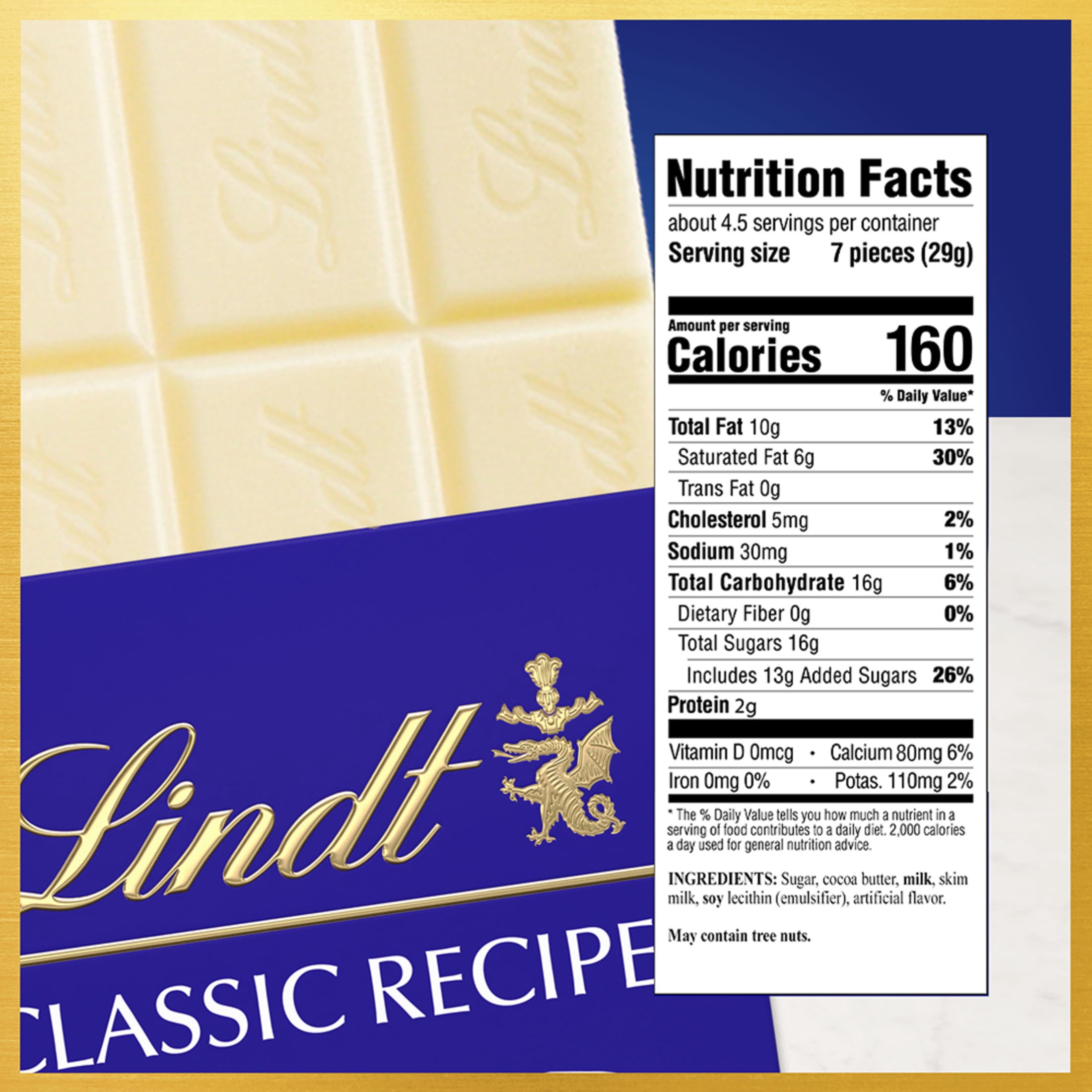 (2 pack) Lindt Classic Recipe White Chocolate Candy Bar, 4.4 oz, Bar