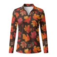 thumbnail image 4 of Xoenoiee Fall Maple Leaves Print Women's Long Sleeve Golf Polo Shirts Thanksgiving Quick Dry Collared V Neck Polo Shirts Athletic Tops Shirts Casual Golf Wear Activewear Golf Outfits, Size XL, 4 of 7