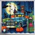 thumbnail image 1 of Whimsical Rideau de Douche Halloween avec Camion Vintage & Lune, 1 of 4