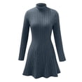 thumbnail image 3 of Women's Sweater Dress Fall Lightweight Long Sleeve Mock Neck A Line Fit and Flare Ribbed Knit Short Dresses sea blue XXL, 3 of 4