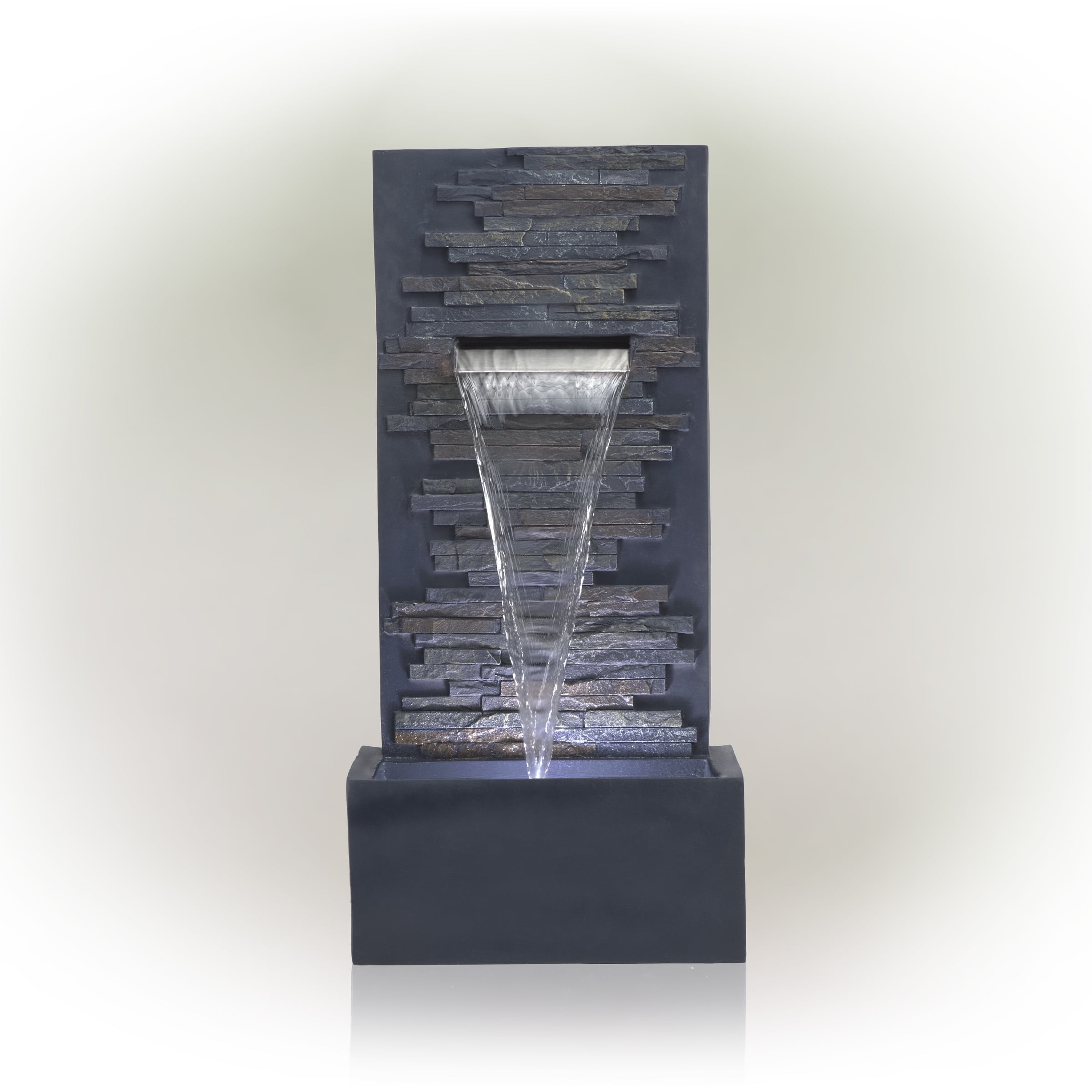 Alpine Corporation 32" Tall Cascading Stone Wall Fountain Decoration with LED Lights