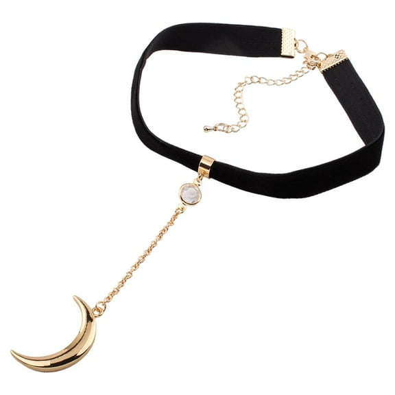 Premium Gothic Choker Necklace, Black Bellet Alloy Plated Pendant, Party Jewelry Moon