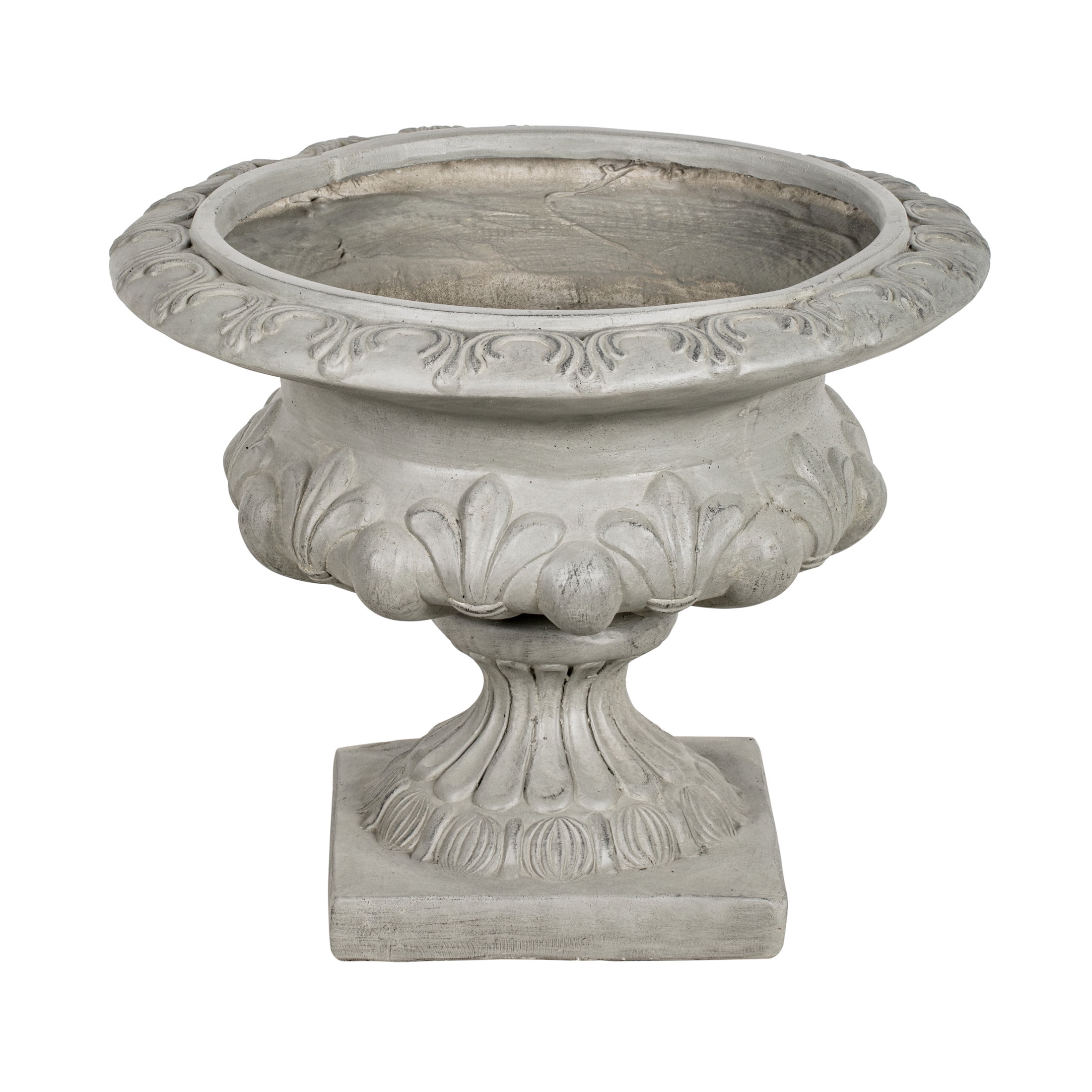 Christopher Knight Home 18.5" Outdoor MGO Vintage Wide Floral Carved Pedestal Flower Pot, Gray