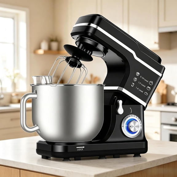 7.5 Qt Tilt-Head Kitchen Stand Mixer – 660W Copper Motor, 10-Speed Electric Mixer with Stainless Bowl, Dough Hook, Whisk, Beater & Splash Guard – Black