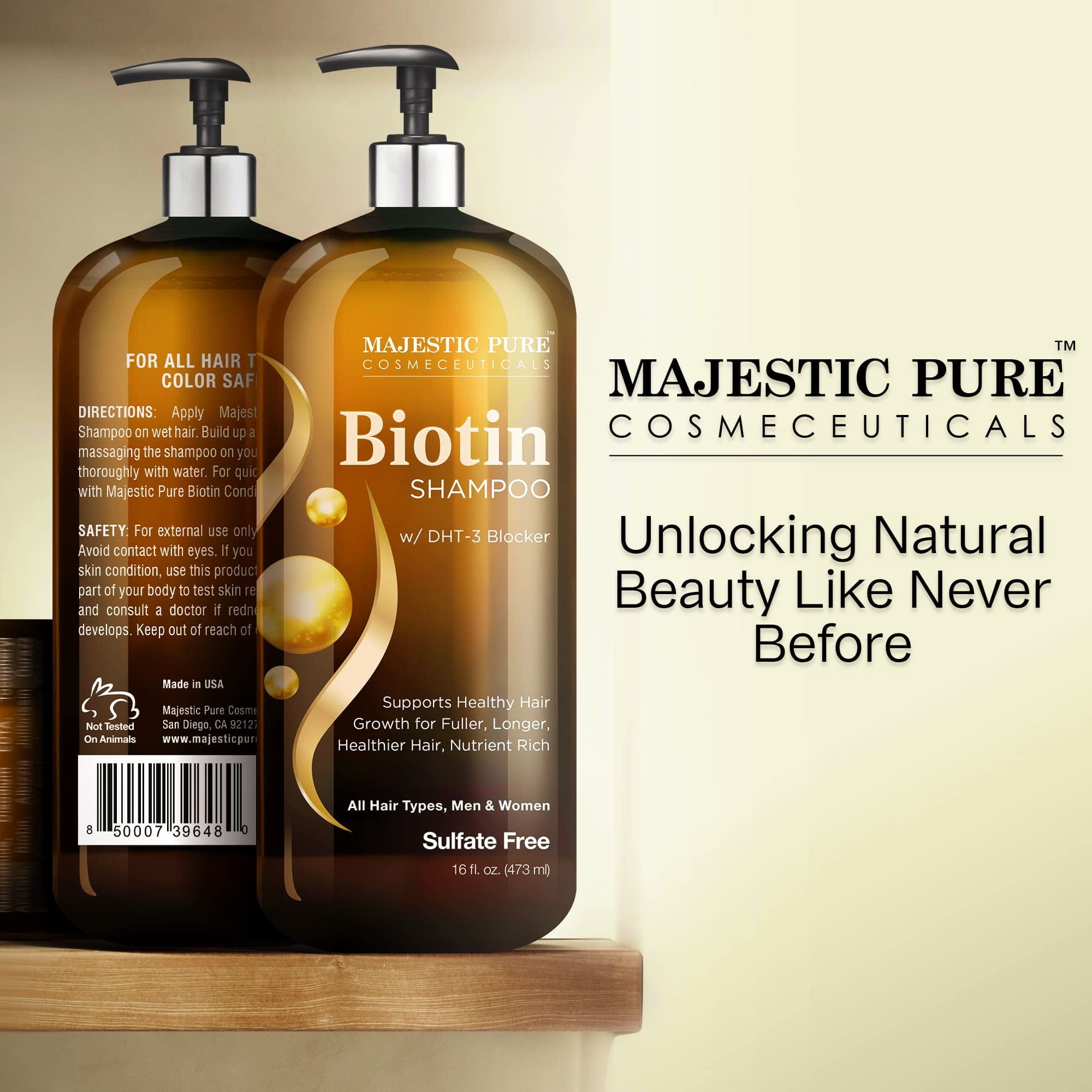 Majestic Pure Biotin Shampoo for Hair Growth - Volumizing Shampoo for Hair Loss - with DHT-3 Blocker - Hydrating & Nourishing - Sulfate Free, for Men & Women - Thin Hair Shampoo - 16 fl oz