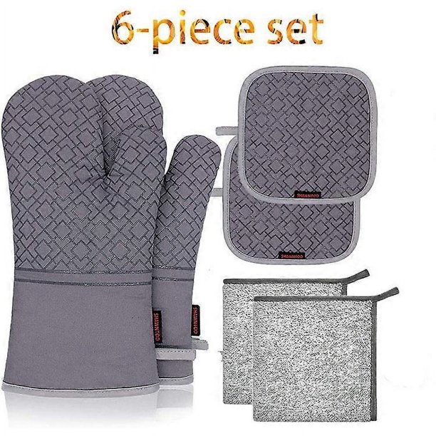 SZTXJ 6 Pack Oven Mitts and Potholders, 500F Heat Resistant Oven Mitt with Soft Cotton Lining and Non-Slip Silicone Surface Safe for Baking, Cooking