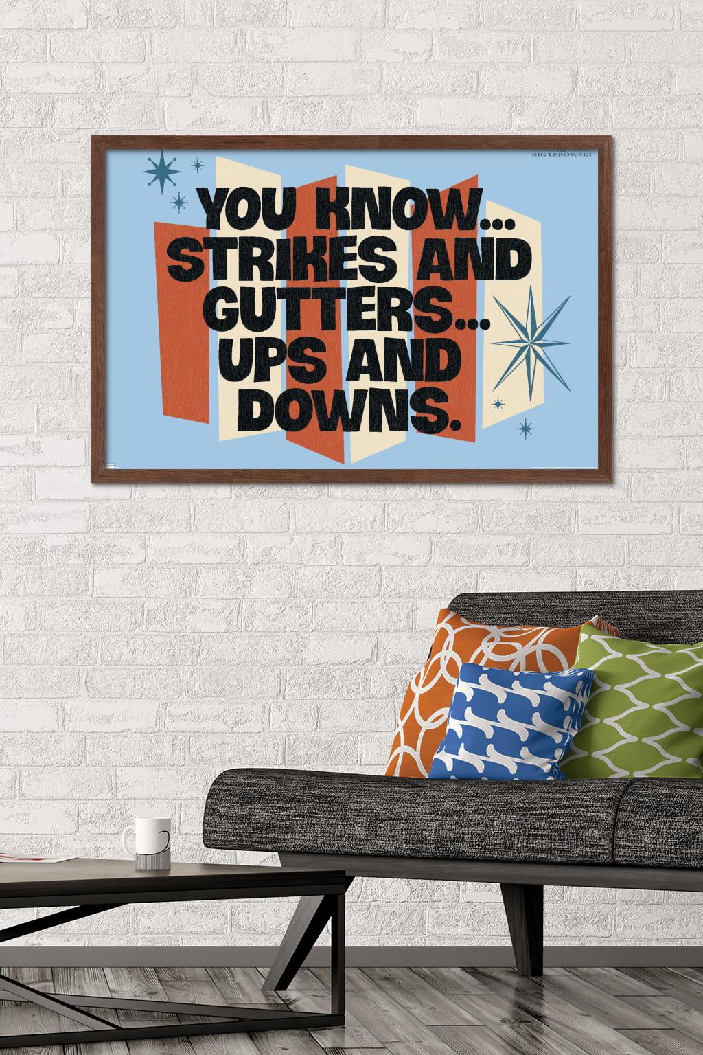 The Big Lebowski - Strikes and Gutters Wall Poster, 22.375" x 34", Framed