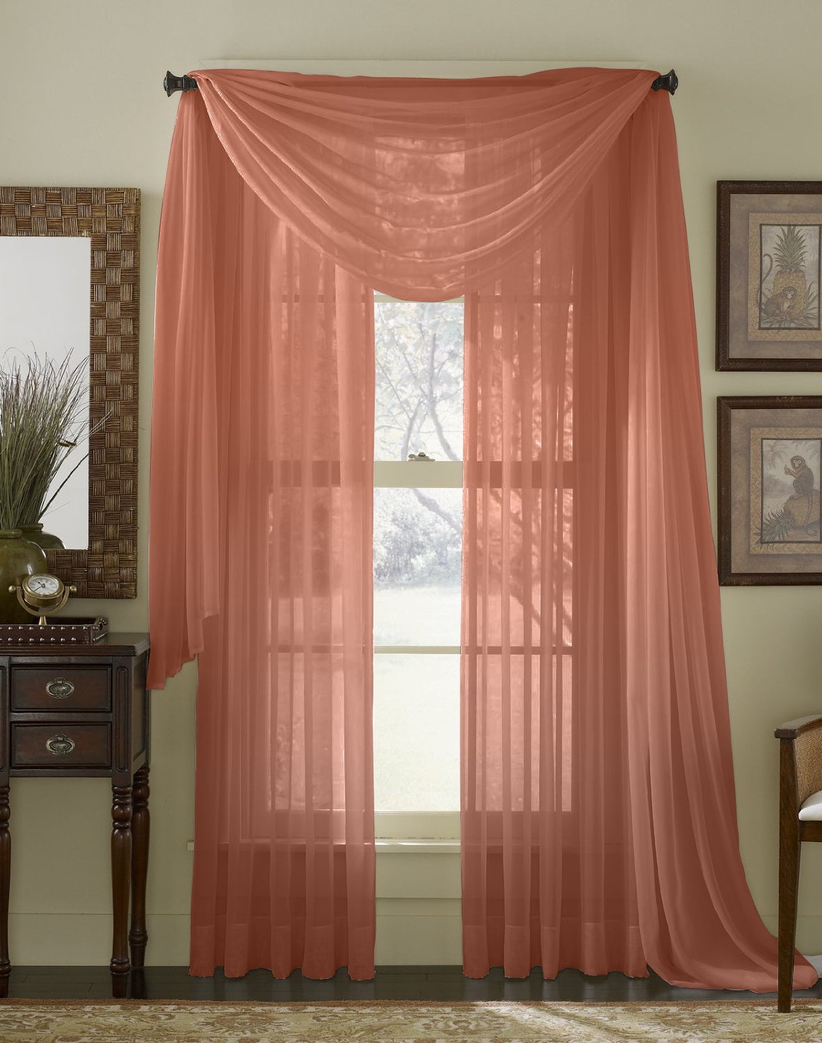 HLC.ME Sheer Voile Window Curtain Scarf Valance Fully Stitched & Hemmed 56" x 216" Inch