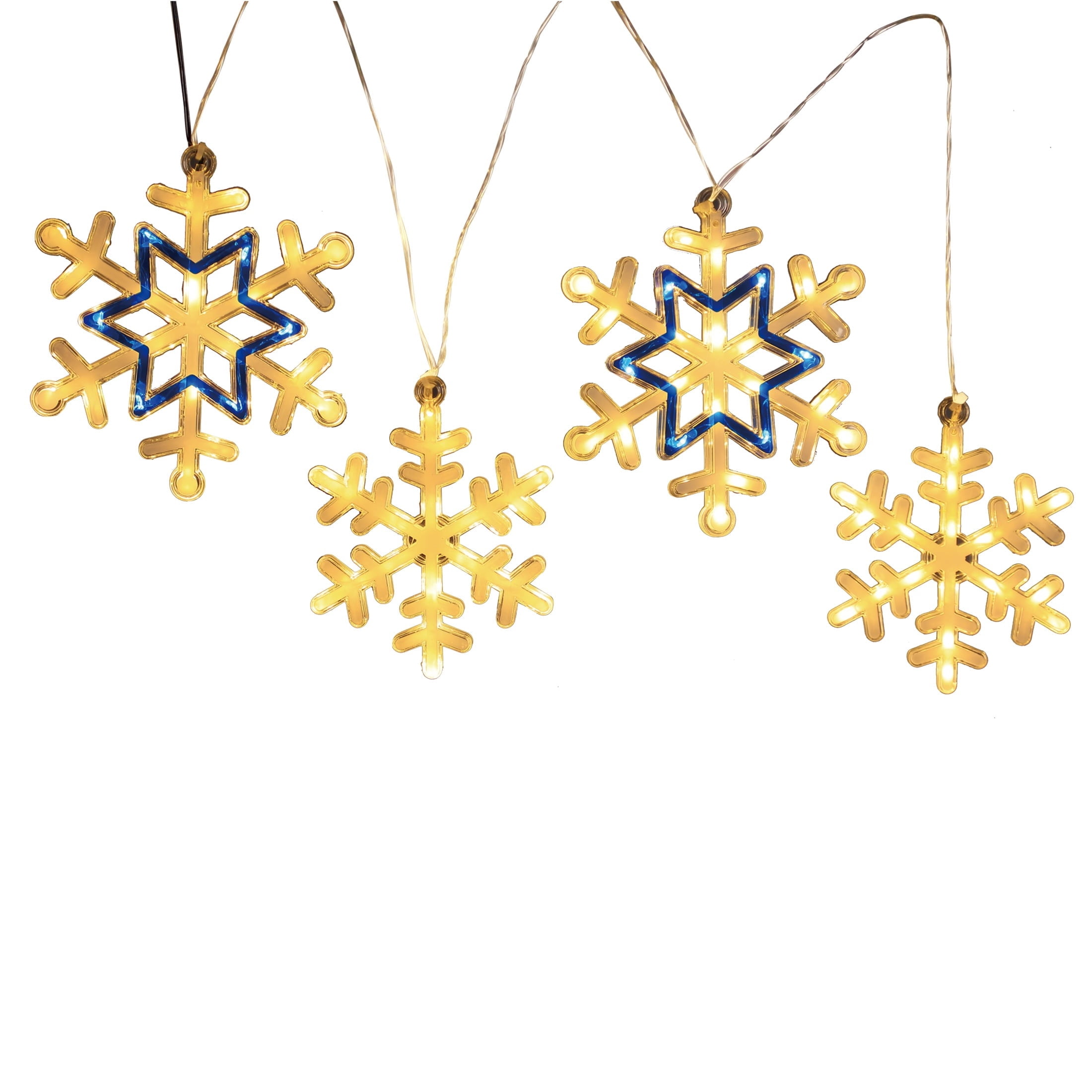 Indoor/Outdoor 4-Count Battery-Operated LED 8-Function Snowflake Christmas Garland Lights, Warm White, Clear Wire, 3', by Holiday Time