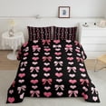 thumbnail image 2 of Homewish Cute Bowknot Full Size Comforter Sets 3-Piece for Teens Female Women,Love Heart Print Bedding Comforter Set,Black Pink Lightweight Bedding Sets,Super Cozy Room Decor,Reversible, 2 of 8