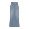 thumbnail image 5 of Aboser Denim Skirts for Women Full Length Jean Skirt Vintage High Waisted Streetwear Pull On Maxi Skirts A Line Frayed Hem Skirt, 5 of 6