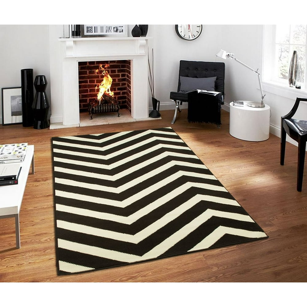 Large Chevron Black & White Zig Zag Area Rugs Kitchen Dining Living