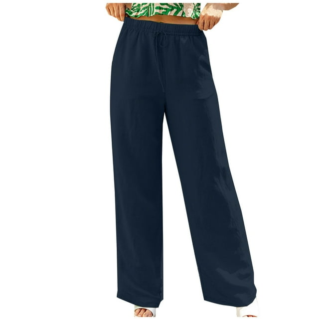 Timegard Pants for Women Straight Leg Elastic Waisted Drawstring Solid Color Trousers Lounge Pants
