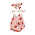 thumbnail image 2 of Musuos Baby Girl Cute Summer Clothes Outfits 3 6 12 18 24Months Strawberry Print Bandage Sleeveless Romper and Headband Set, 2 of 9