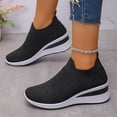 thumbnail image 3 of Wedge Sneakers for Women Elastic Knitted Mesh Glitter Rhinestone Slip on Tennis Shoes Arch Support Casual Walking Shoes Breathable Loafers Black Size 8, 3 of 6