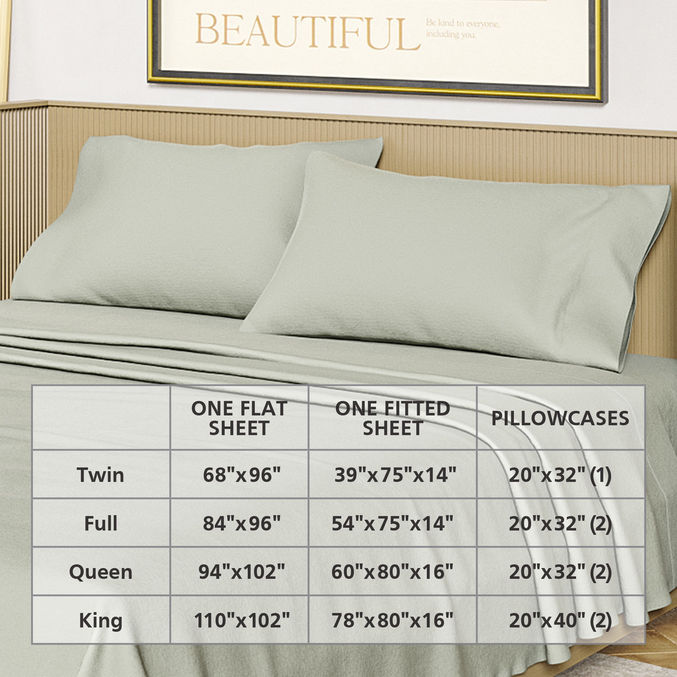 Beautiful Solid 4-Piece 100% Cotton Washed Percale Sage Green Sheet Set, Full by Drew Barrymore