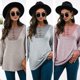 thumbnail image 3 of Moda mujer empalme blusa O cuello botón de manga larga Casual Otoño Irfora Beige/Grande, 3 of 7