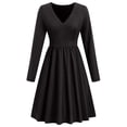 thumbnail image 3 of Vestido de cintura ajustada para mujer Vestido de manga larga con cuello en V para mujer Diseño de línea A drapeado ANGGREK  Otros, 3 of 6