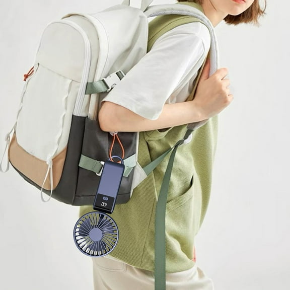 ChicYu 5 Speed Foldable USB Charging Portable Fan,Hanging Neck Cooler with LED Display for Dorm Office All-Night Use Blue