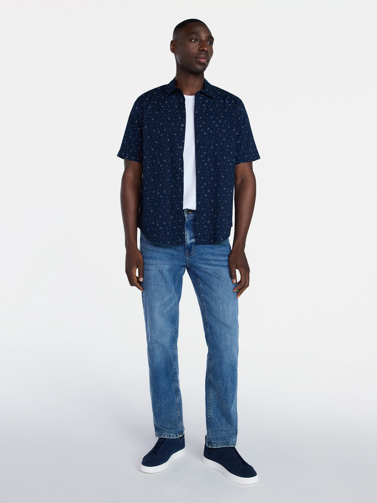 George Men's & Big Men's Modern Fit Poplin Button Up Shirt with Short Sleeves, Sizes XS-5XL