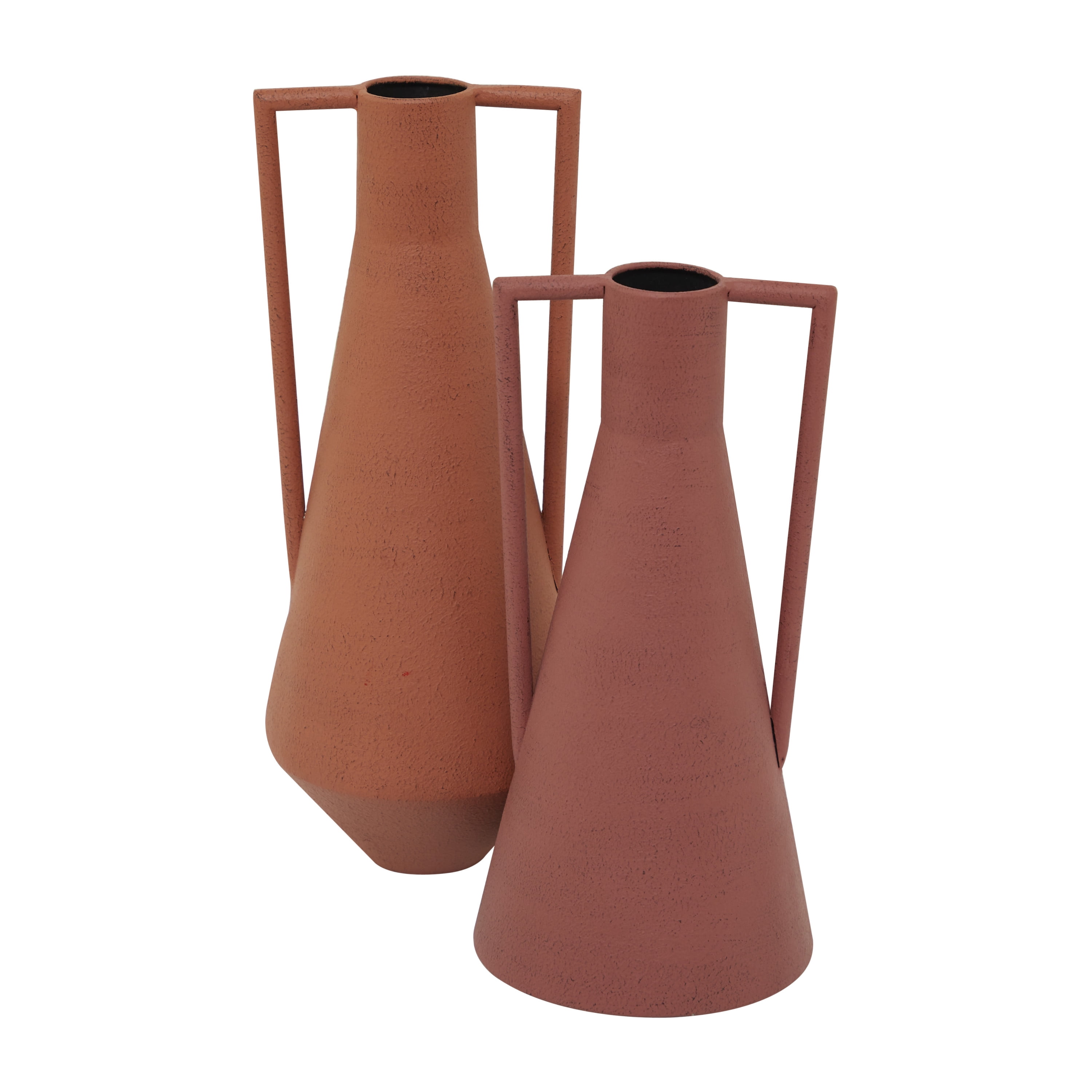 DecMode 12", 14"H Orange Metal Vase with Handles, Set of 2