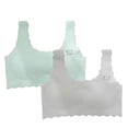 thumbnail image 5 of Xfvqtps 2PCS Girls Bras with Padded Fixed Cup Seamless Ice Silk Cooling Breathable Comfortable Wavy Edge Training Bra for Teen Big Kids Cute Bear Print Girls Bras for 8-16 Years Green+Gray, 5 of 7