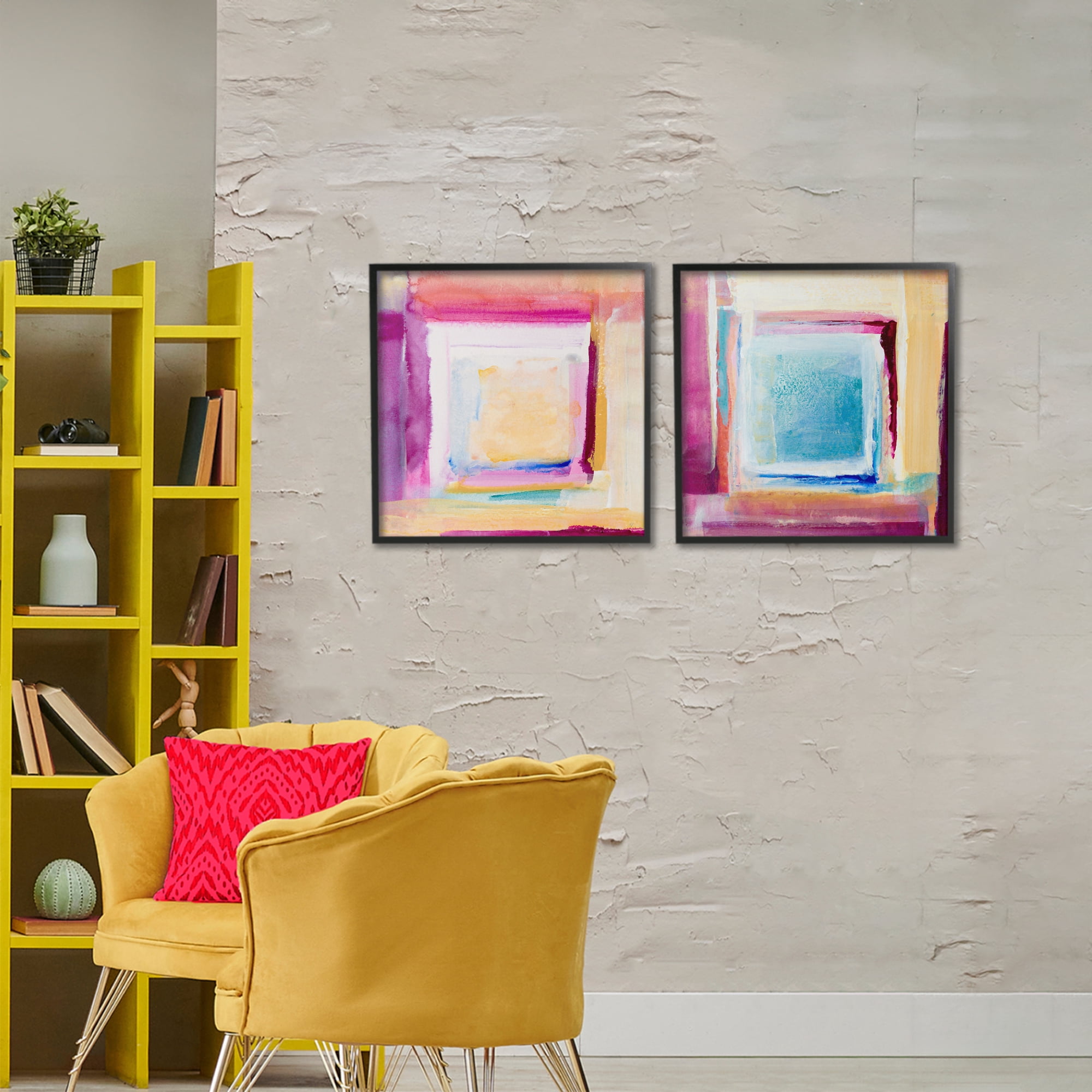Stupell Industries Pink & Yellow New Day 2 Piece Black Framed Giclee Art Set, design by Lanie Loreth