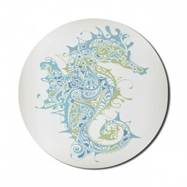 Seahorse Mouse Pad for Computers, Sea Animal Creature in a Creative Design Illustration Print, Round Non-Slip Thick Rubber Modern Gaming Mousepad, 8" Round, Pale Blue Green, by Ambesonne