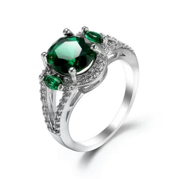 8mm*10mm Round Cut Cubic Zirconia Red CZ Band Women's 925 Silver Engagement Ring