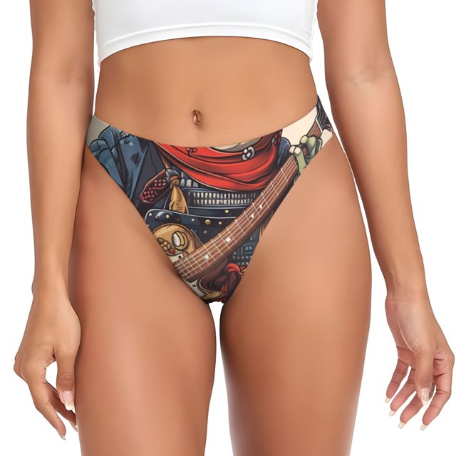 Fotbe Samurai Frog Guitar Tanga Sin Costuras para Mujer con Estampado – Panties Invisibles, Transpirables y Cómodos para Uso Diario-Medium