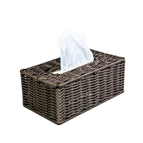 KOVOT Rectangular Poly-Wicker Tissue Box Cover | Rectangular 9 3/4" L x 5 5/8" W x 4" H Woven Polypropylene Tissue Box Cover