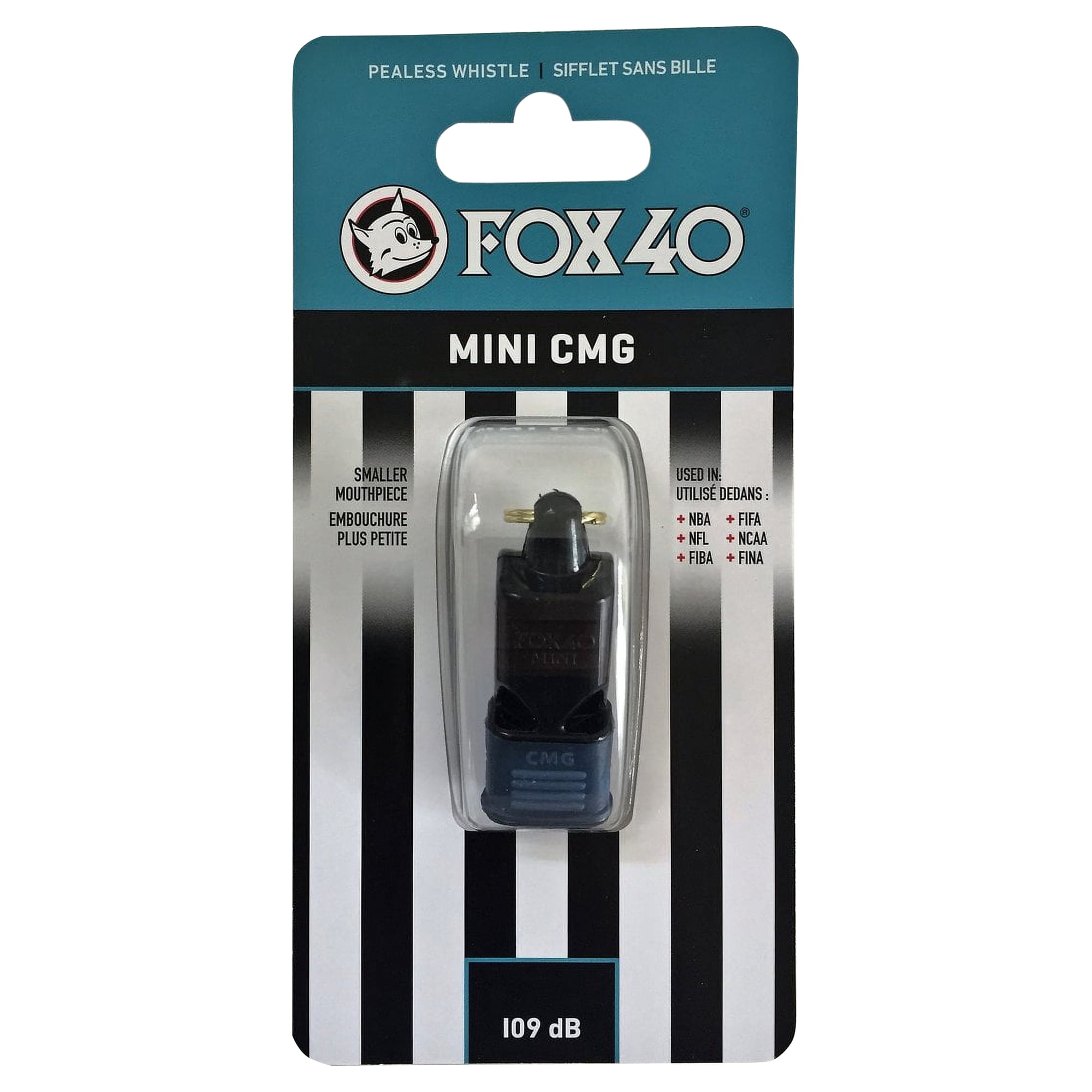 Fox40 Cushioned Mouth Grip Pealess Plastic Mini Whistle with Key Ring - Black