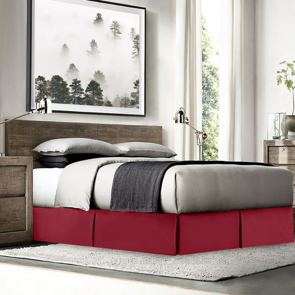 Nestl Easy Fit 14” inch Tailored Drop Pleated Microfiber Bed Skirt Dust Ruffle, Full XL, Burgundy Red