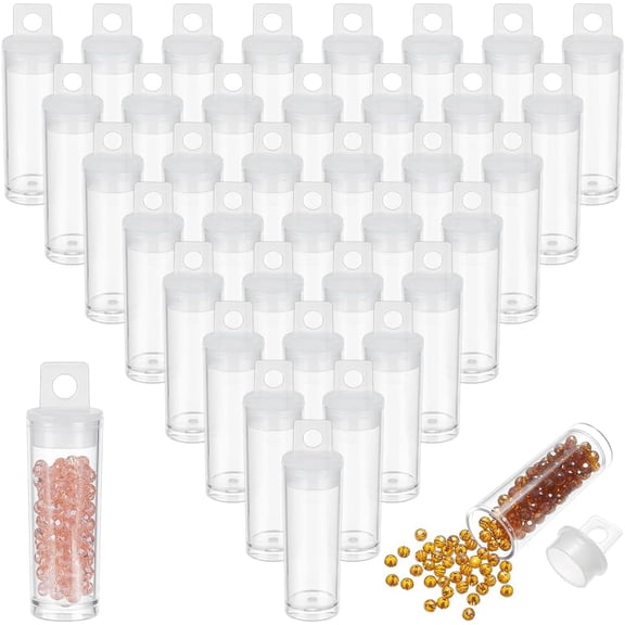 60Pcs Clear Plastic Tubes 2.6 Inch Clear Tube Bead Containers Plastic Storage Tubes with Hanging Cap