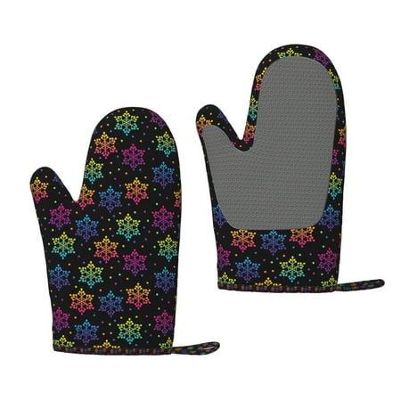 

Zufioo Rainbow Snowflake Print Silicone Anti-Scalding Gloves Kitchen Hanging Rope Gloves Kitchen Utensils Suitable for Barbecue Baking Cooking