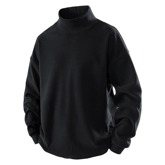 Men's Casual Solid Color Pullover Sweatshirt High Neck Dropped Shoulder Long-sleeve Sweatshirts Soft Outfits
