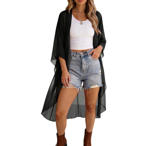 Aofany Lightweight Summer Cardigan for Women Ruffle 3/4 Sleeve Kimono Cover Ups, Plus Size Lightweight Shawls For Women