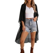 FNFYFH Womens Summer Long Flowy Kimono Cardigans Open Front Sheer Chiffon Cardigan Beach Cover Up Tops