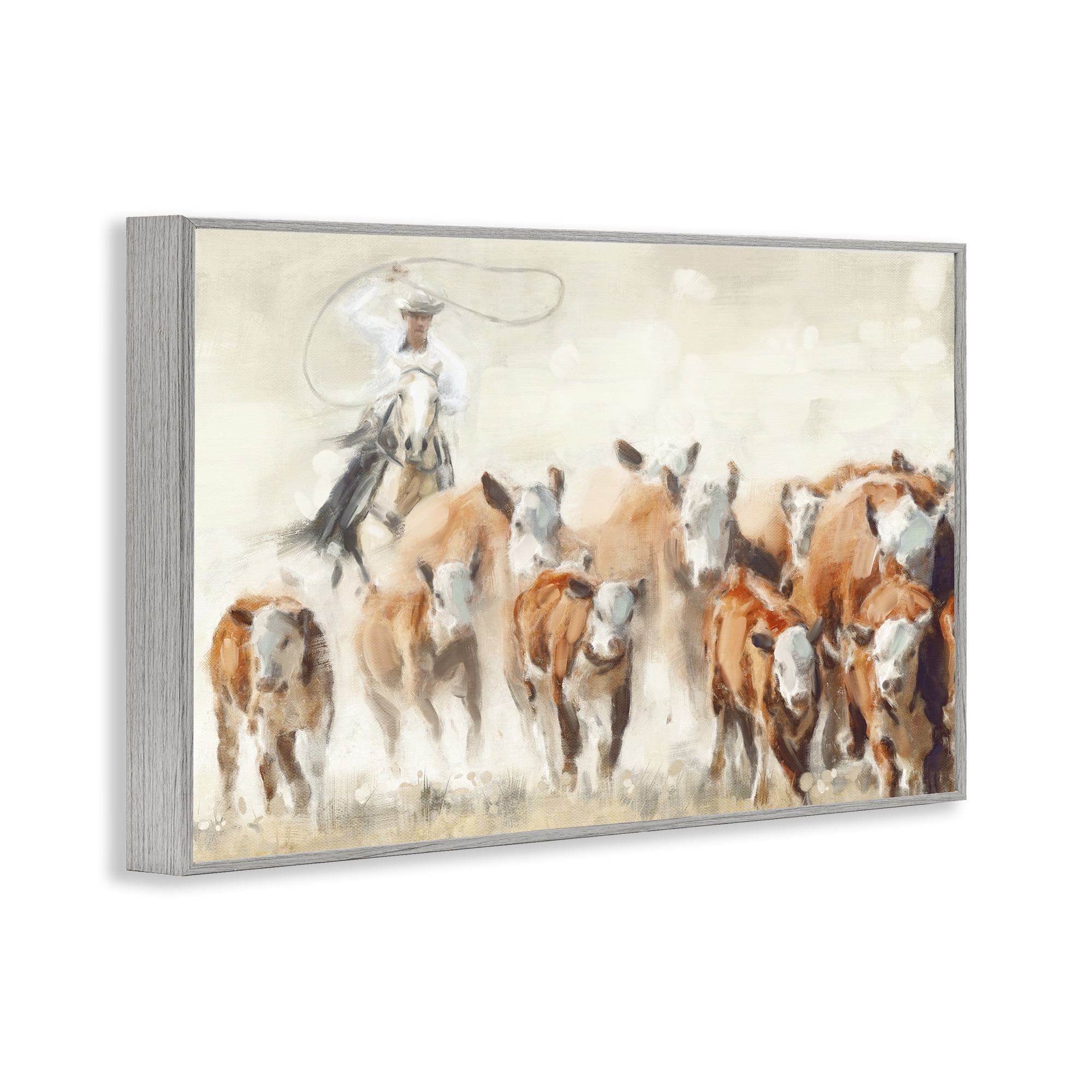 Stupell Industries Equestrian Round Up Animals & Insects Painting Gray Framed Art Print Wall Art, 30 x 20