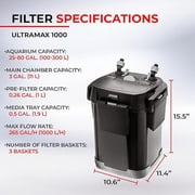 Aquael Ultramax 1000 Canister Fish Tank Filter - Aquarium Sponge Filter System - Large Aquarium Water Filter Pump 25-75 Gallons