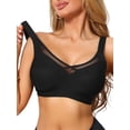 thumbnail image 5 of INSPIRE CHIC Women's V-Neck Mesh Full Coverage Wireless Soft Cup Wide Adjustable Straps Minimizer Bras 3XL Black, 5 of 5