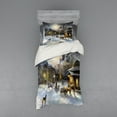thumbnail image 2 of Country Duvet Cover Set, Winter Landscape of a Western Town at Night in New World Rurals in Retro Style Art, Bedding Set with Shams and Fitted Sheet, 3 Sizes, by Ambesonne, 2 of 3