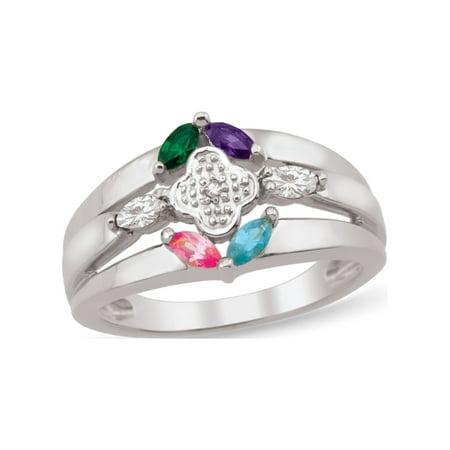 Personalized Birthstone Ring in Sterling Silver with Diamond Accents by Jewlster