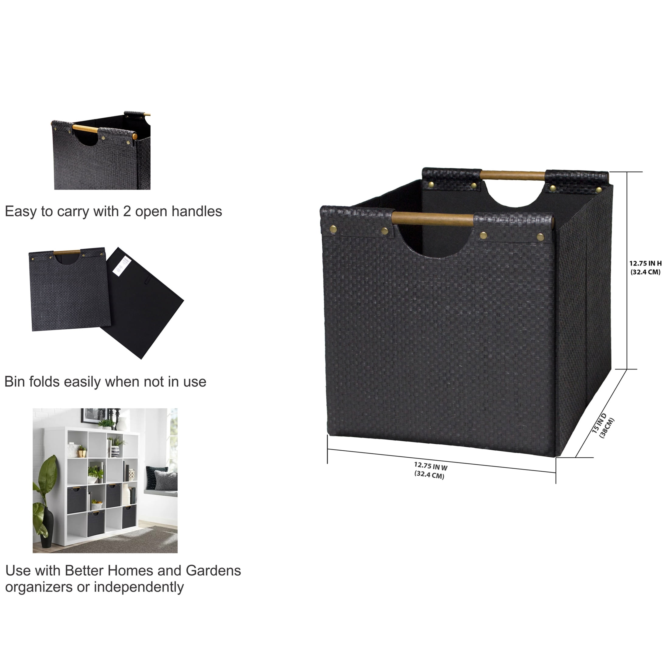 Better Homes & Gardens Collapsible Woven Cube Storage Bin, Black
