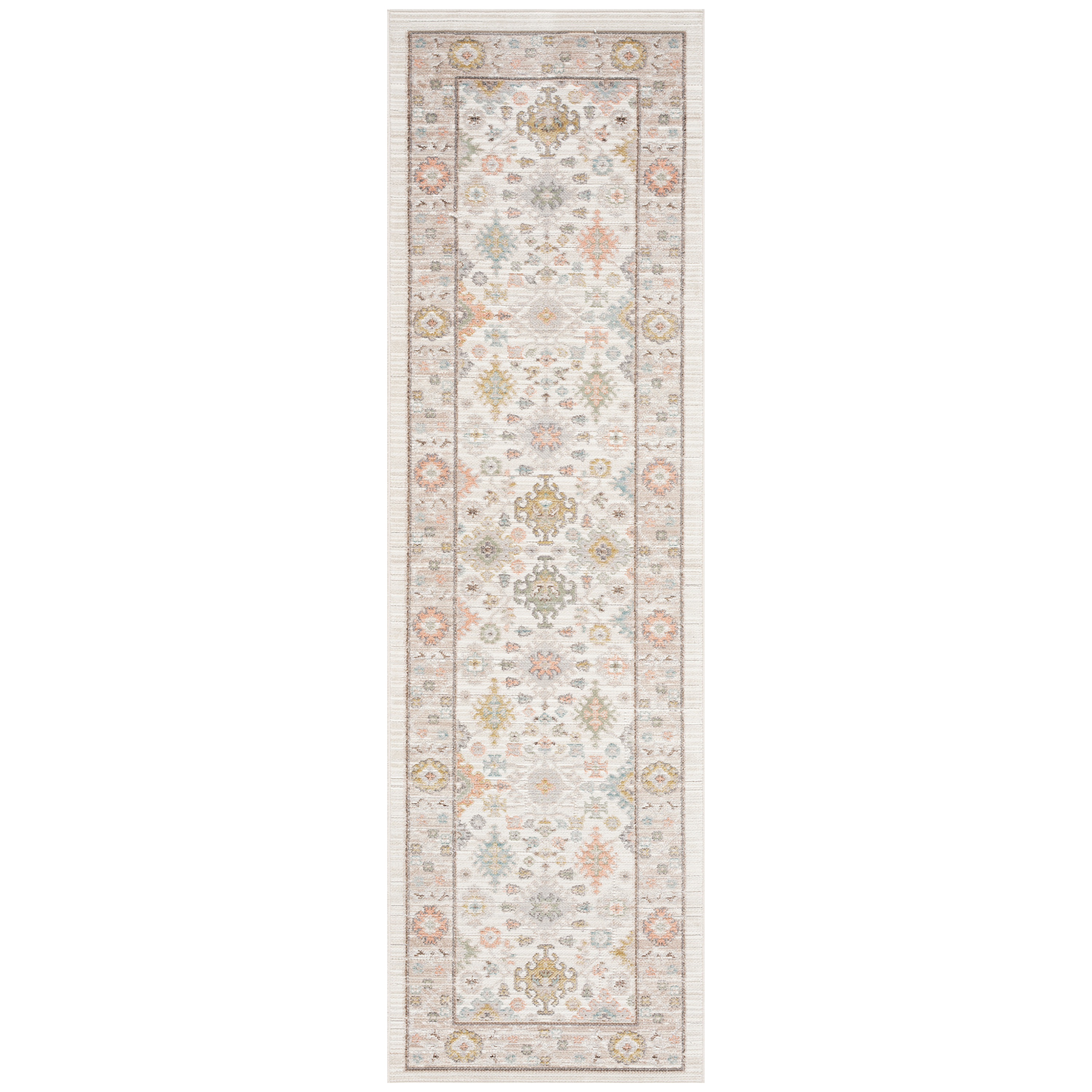 Crestwood Traditional Oriental 2x8 Cream and Aqua Polyester Indoor Runner Rug, 2'3'' x 7'7''