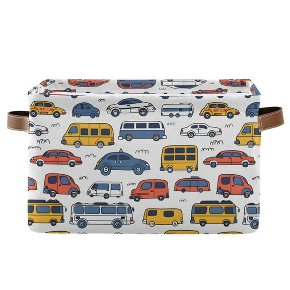Hand Drawing Vehicles Storage Bins with Handle Fabric Organizer Basket Foldable Box 1 Pack 14.2x10.2x8.3