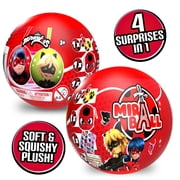 Miraculous Ladybug, 4-1 Surprise Miraball, 3 Pack, Toys for Kids with Collectible Character Metal Ball, Kwami Plush, Glittery Stickers and White Ribbon, Wyncor