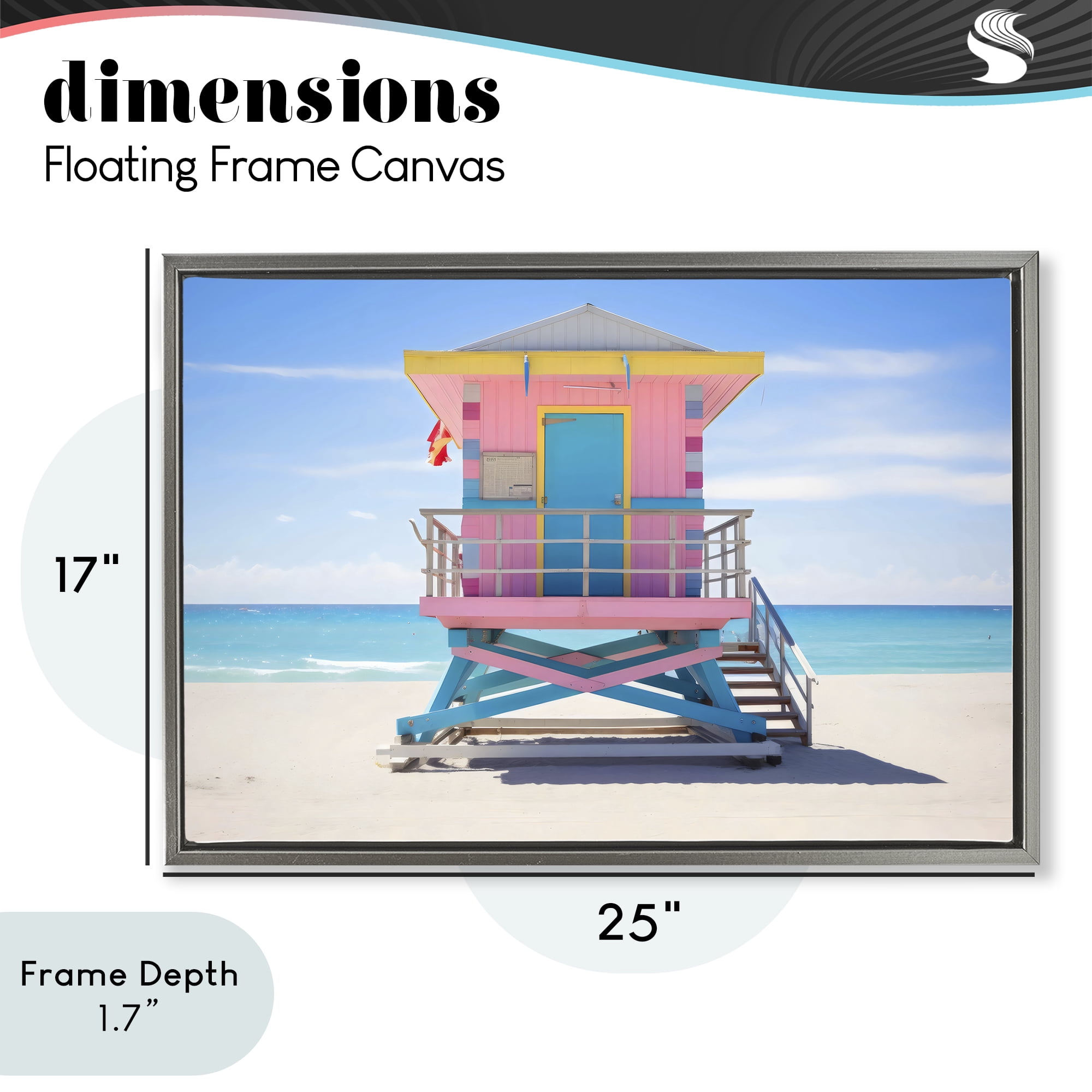 Stupell Industries Pastel Lifeguard Hut on Beach Gray Framed Floater Canvas Wall Art, design by Creative Studio