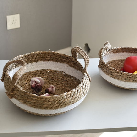 Woven Storage Baskets Kitchen Storag Basket Desktop Snack Organizer Handmade Fruit Storage Box Kitchen Bread Dessert Tray